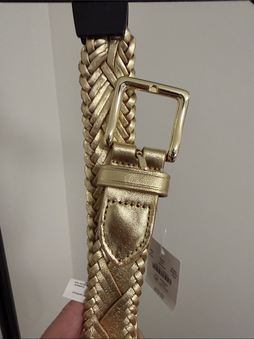 J. Crew Braided Metallic Gold Leather Belt with Gold Buckle